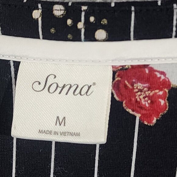 Soma Womens Black Floral Stripe Celebration Printed Midi Shift Dress M   JCT - Picture 4 of 8